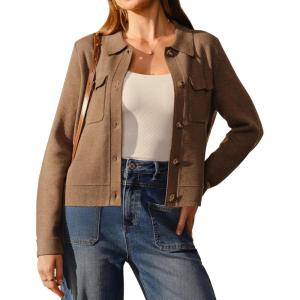 imageArachampampCloz Womens Wool Blend Cropped Jacket Fall Fashion Button Down Shackets 2025Brown