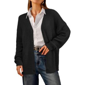 imageArachampampCloz Womens Mohair Wool Blend Fall Chunky Business Cardigan Sweaters 2025Black