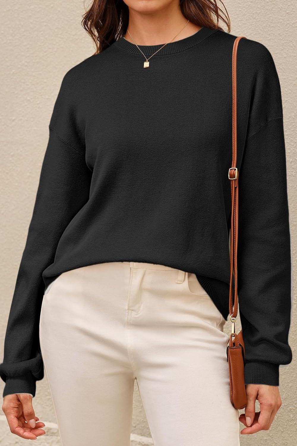 imageArachampampCloz Womens 100 Cotton Crew Neck Fall Casual Relaxed Fit Sweater Tops 2025Black