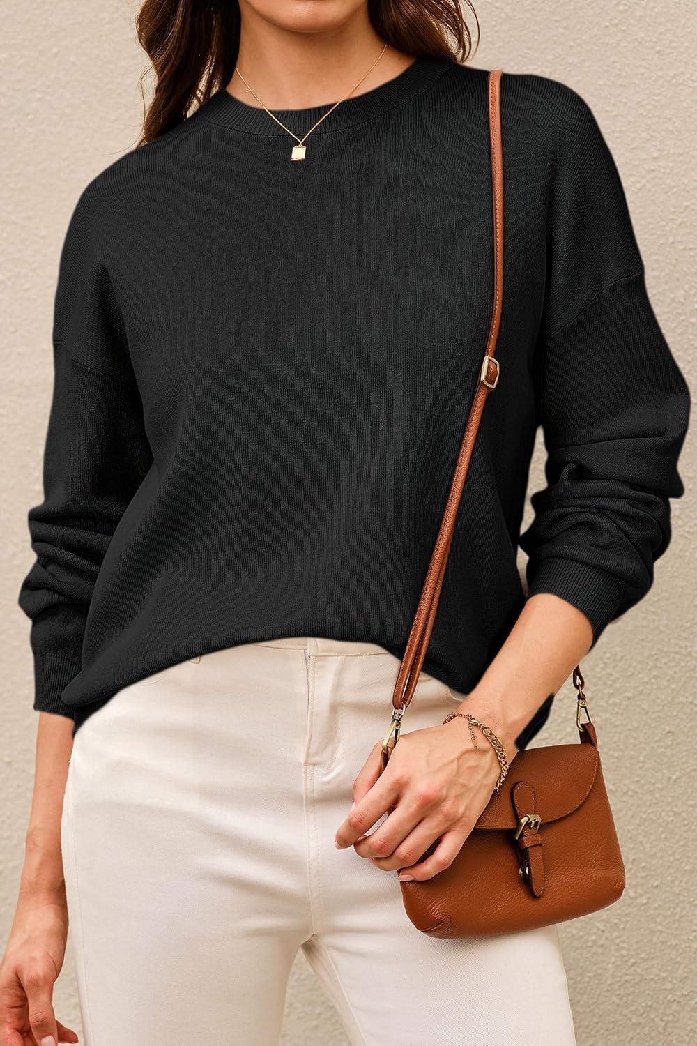 imageArachampampCloz Womens 100 Cotton Crew Neck Fall Casual Relaxed Fit Sweater Tops 2025Black