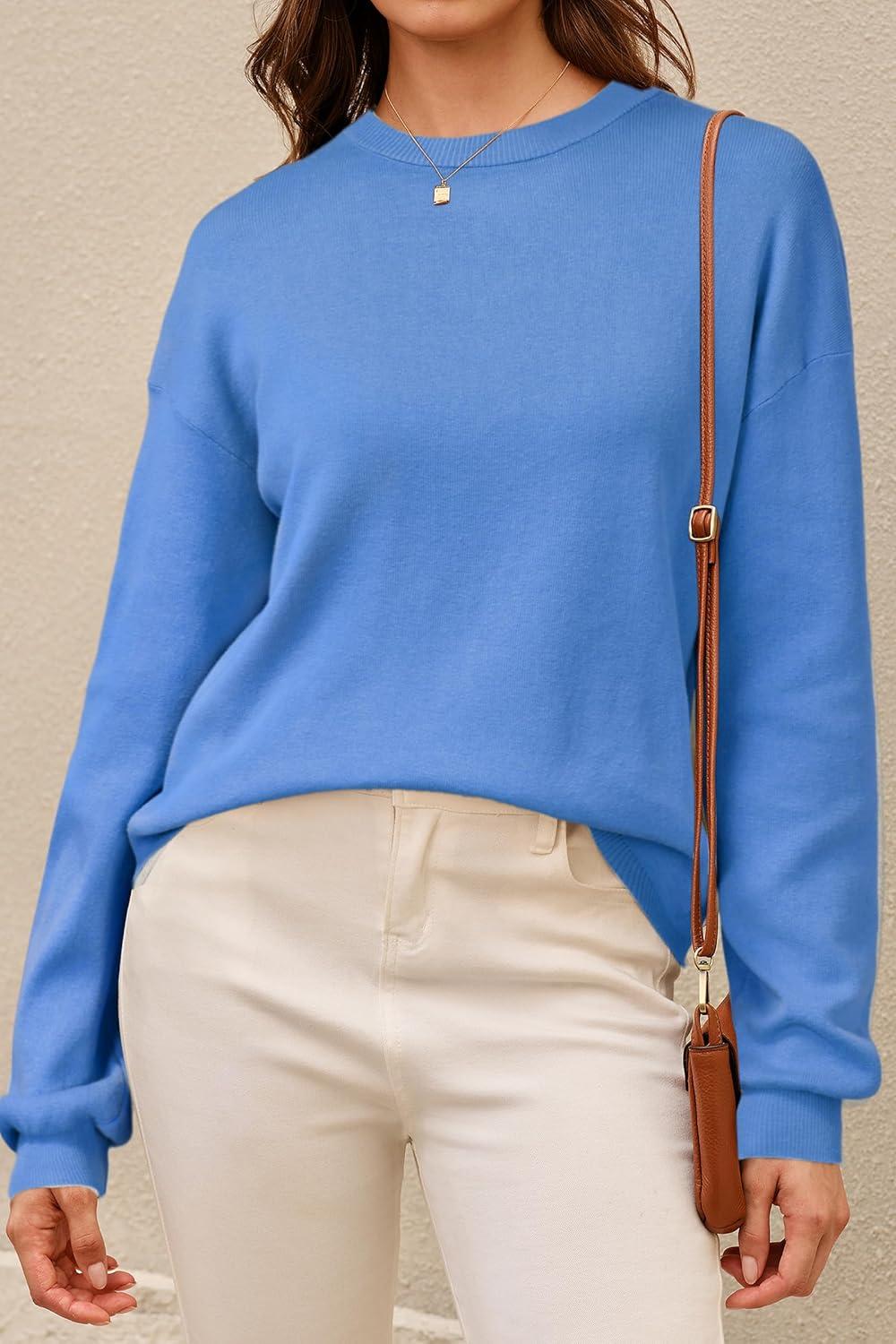 imageArachampampCloz Womens 100 Cotton Crew Neck Fall Casual Relaxed Fit Sweater Tops 2025Blue