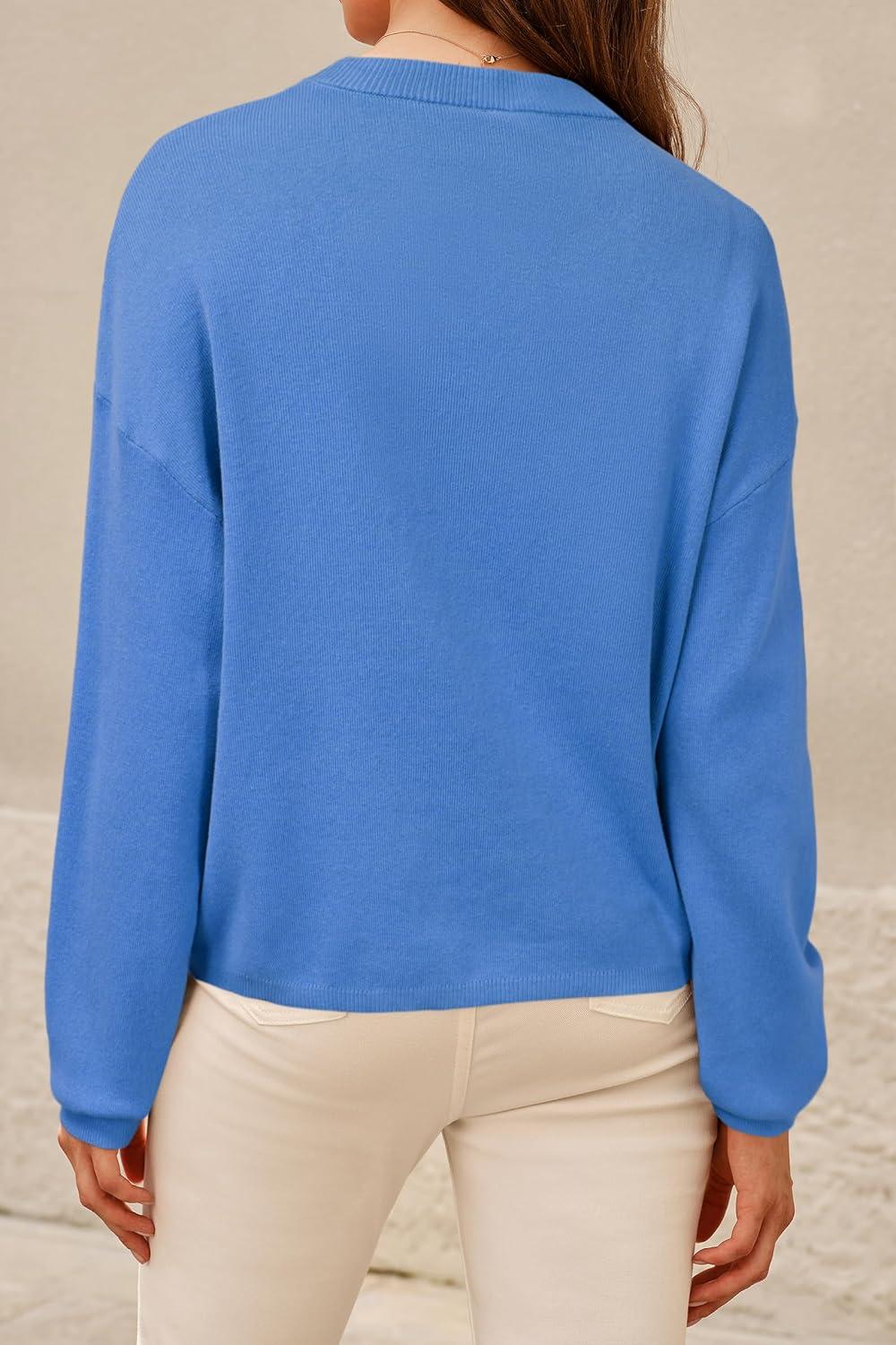 imageArachampampCloz Womens 100 Cotton Crew Neck Fall Casual Relaxed Fit Sweater Tops 2025Blue