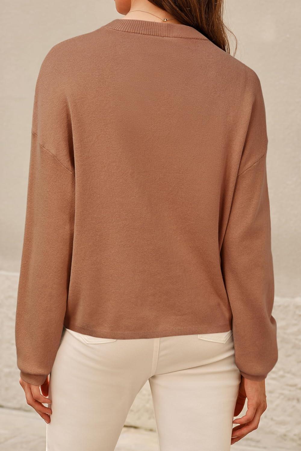 imageArachampampCloz Womens 100 Cotton Crew Neck Fall Casual Relaxed Fit Sweater Tops 2025Caramel