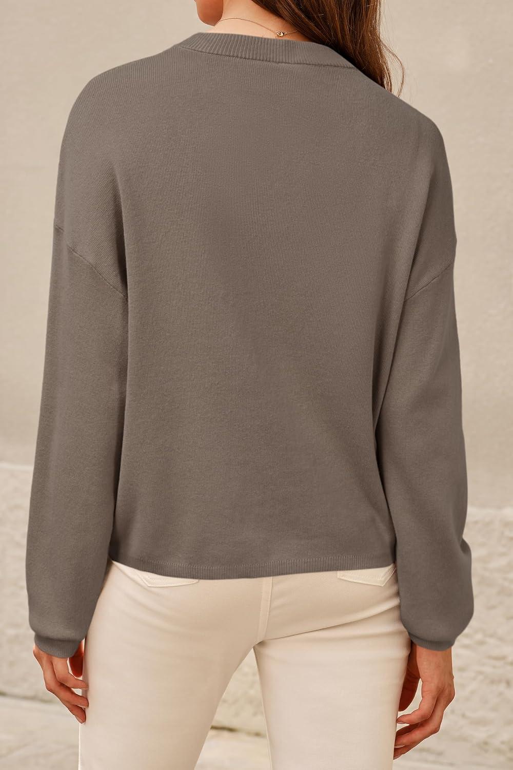 imageArachampampCloz Womens 100 Cotton Crew Neck Fall Casual Relaxed Fit Sweater Tops 2025Dark Coffee