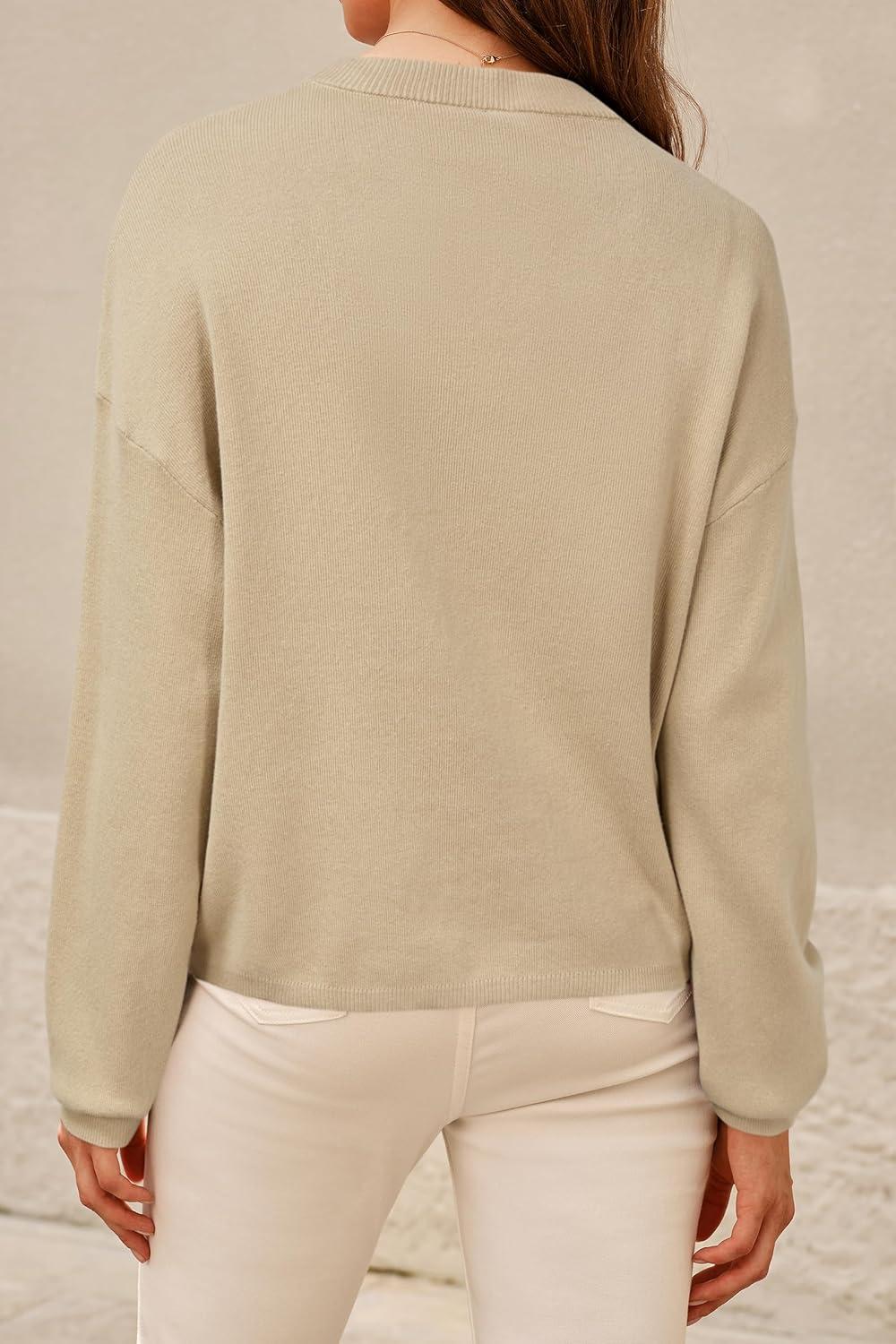 imageArachampampCloz Womens 100 Cotton Crew Neck Fall Casual Relaxed Fit Sweater Tops 2025Khaki