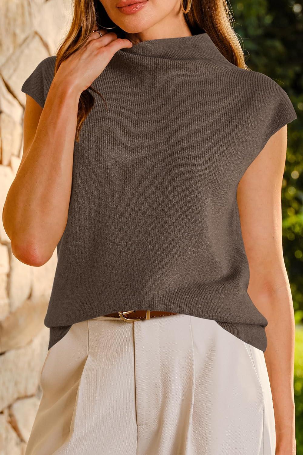 imageArachampampCloz Womens Wool Blend Mock Neck Business Casual Sweater Vest 2025 FallCoffee