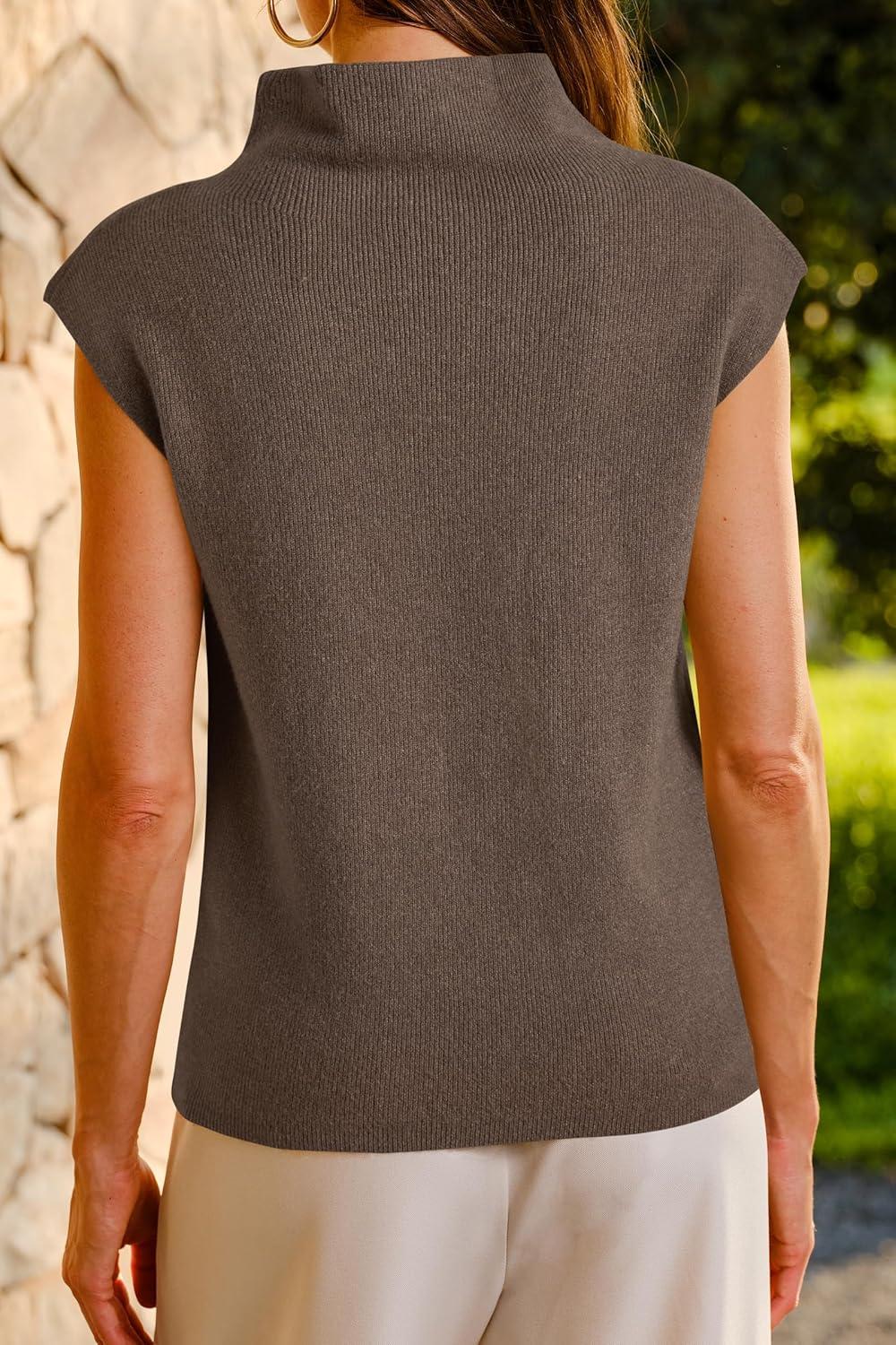 imageArachampampCloz Womens Wool Blend Mock Neck Business Casual Sweater Vest 2025 FallCoffee