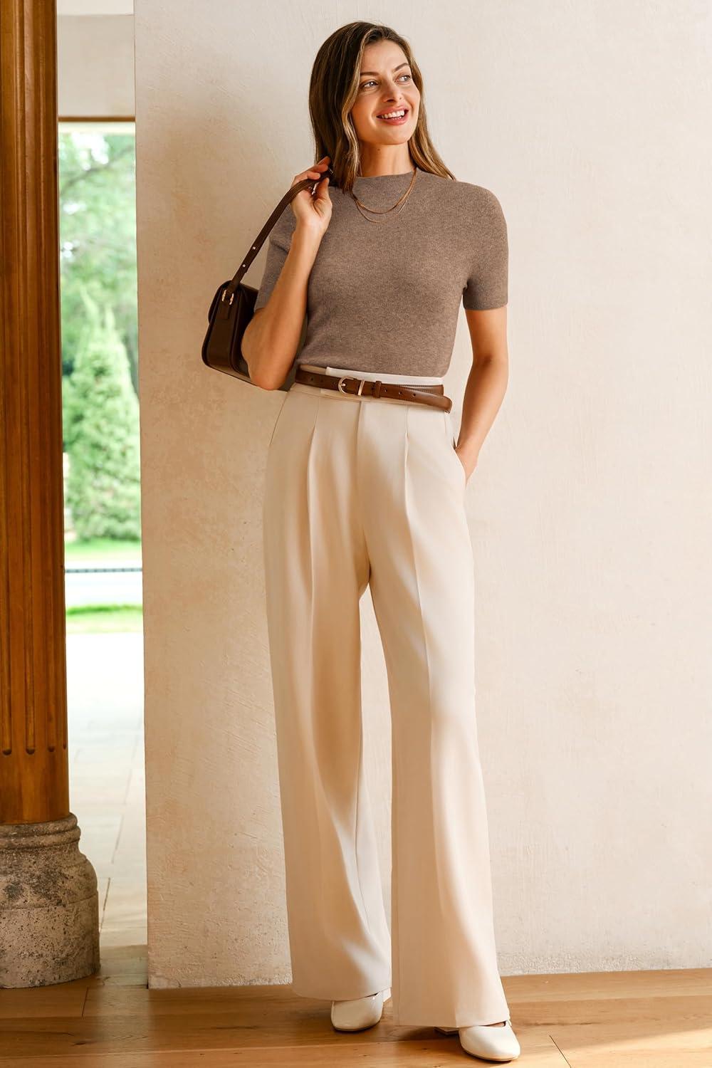 imageArachampampCloz Womens Wool Blend Summer Fall Seamless Rip Resistant Tops Opaque ShirtsCoffee