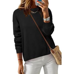 imageArachampampCloz Womens 100 Cotton Crew Neck Fall Casual Relaxed Fit Sweater Tops 2025Black