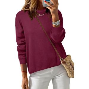 imageArachampampCloz Womens 100 Cotton Crew Neck Fall Casual Relaxed Fit Sweater Tops 2025Dark Red