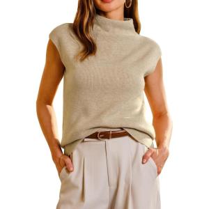 imageArachampampCloz Womens Wool Blend Mock Neck Business Casual Sweater Vest 2025 FallKhaki