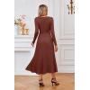 imageArachampampCloz Womens Wool Blend Tie Waist Pleated Fall Sweater Dress 2025Brown Red