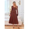 imageArachampampCloz Womens Wool Blend Tie Waist Pleated Fall Sweater Dress 2025Brown Red