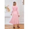 imageArachampampCloz Womens Wool Blend Tie Waist Pleated Fall Sweater Dress 2025Pink