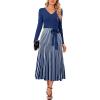 imageArachampampCloz Womens Wool Blend Tie Waist Pleated Fall Sweater Dress 2025Navy Bluewhite Stripe