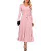 imageArachampampCloz Womens Wool Blend Tie Waist Pleated Fall Sweater Dress 2025Pink
