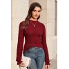imageArachampampCloz Womens Silk Wool Blend Lace Mock Neck Slim Fitted Sweater Trendy 2025Dark Red