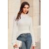 imageArachampampCloz Womens Silk Wool Blend Lace Mock Neck Slim Fitted Sweater Trendy 2025White