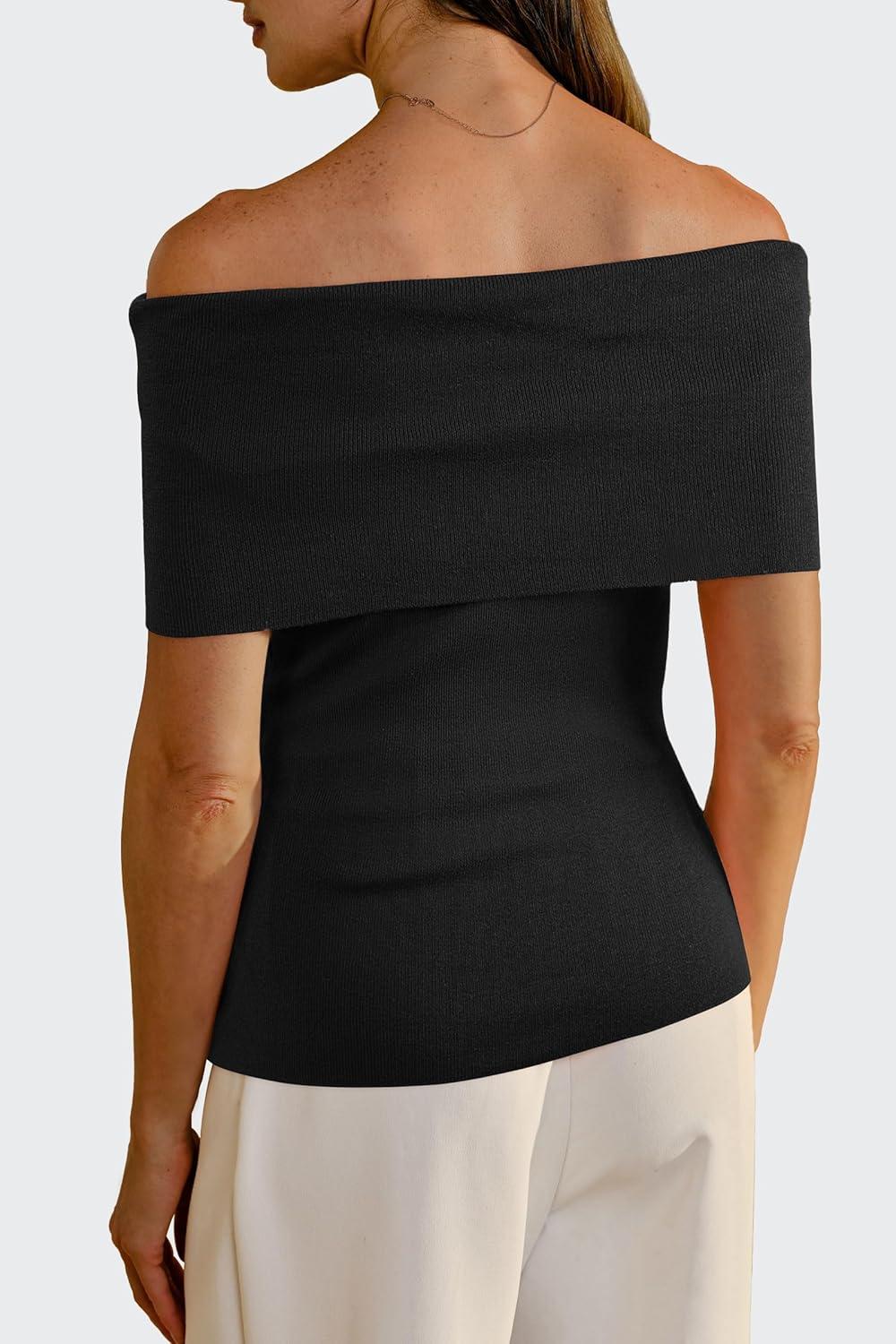 imageArachampampCloz Womens Convertible Neckline OffShoulder Cowl Neck Slim Fit Tops 2025Black