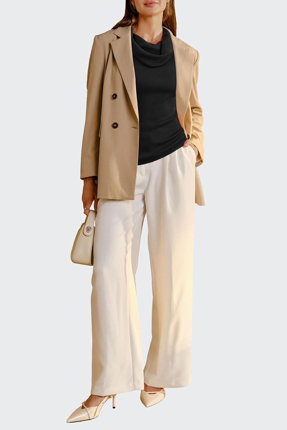 imageArachampampCloz Womens Convertible Neckline OffShoulder Cowl Neck Slim Fit Tops 2025Black