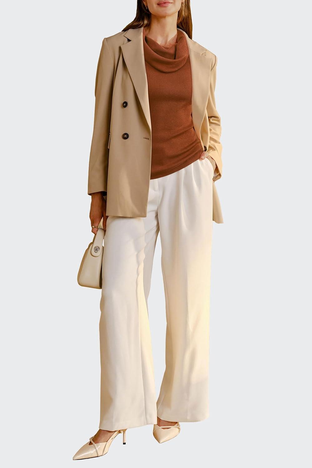 imageArachampampCloz Womens Convertible Neckline OffShoulder Cowl Neck Slim Fit Tops 2025Caramel