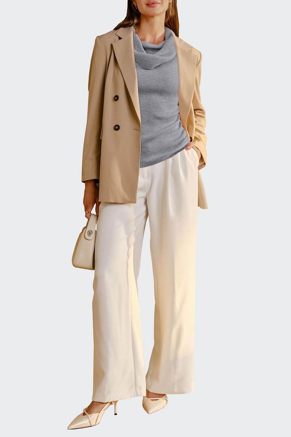 imageArachampampCloz Womens Convertible Neckline OffShoulder Cowl Neck Slim Fit Tops 2025Grey