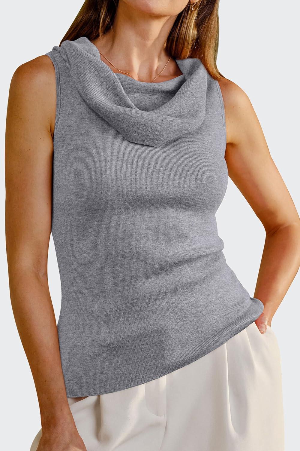 imageArachampampCloz Womens Convertible Neckline OffShoulder Cowl Neck Slim Fit Tops 2025Grey