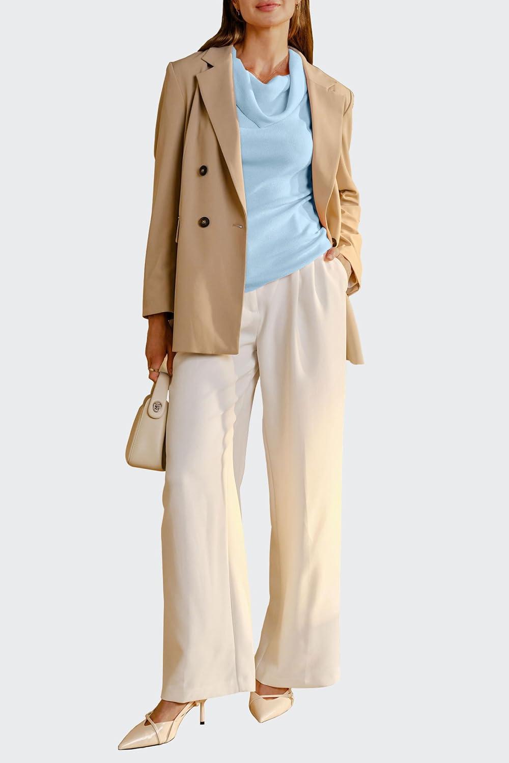 imageArachampampCloz Womens Convertible Neckline OffShoulder Cowl Neck Slim Fit Tops 2025Light Blue