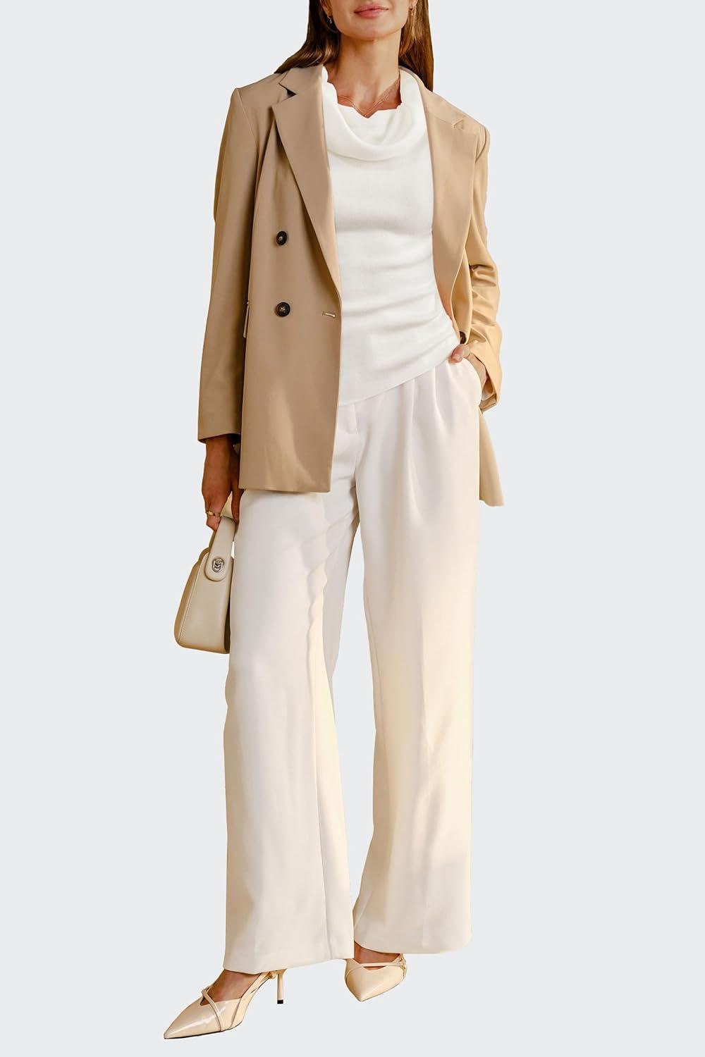 imageArachampampCloz Womens Convertible Neckline OffShoulder Cowl Neck Slim Fit Tops 2025White