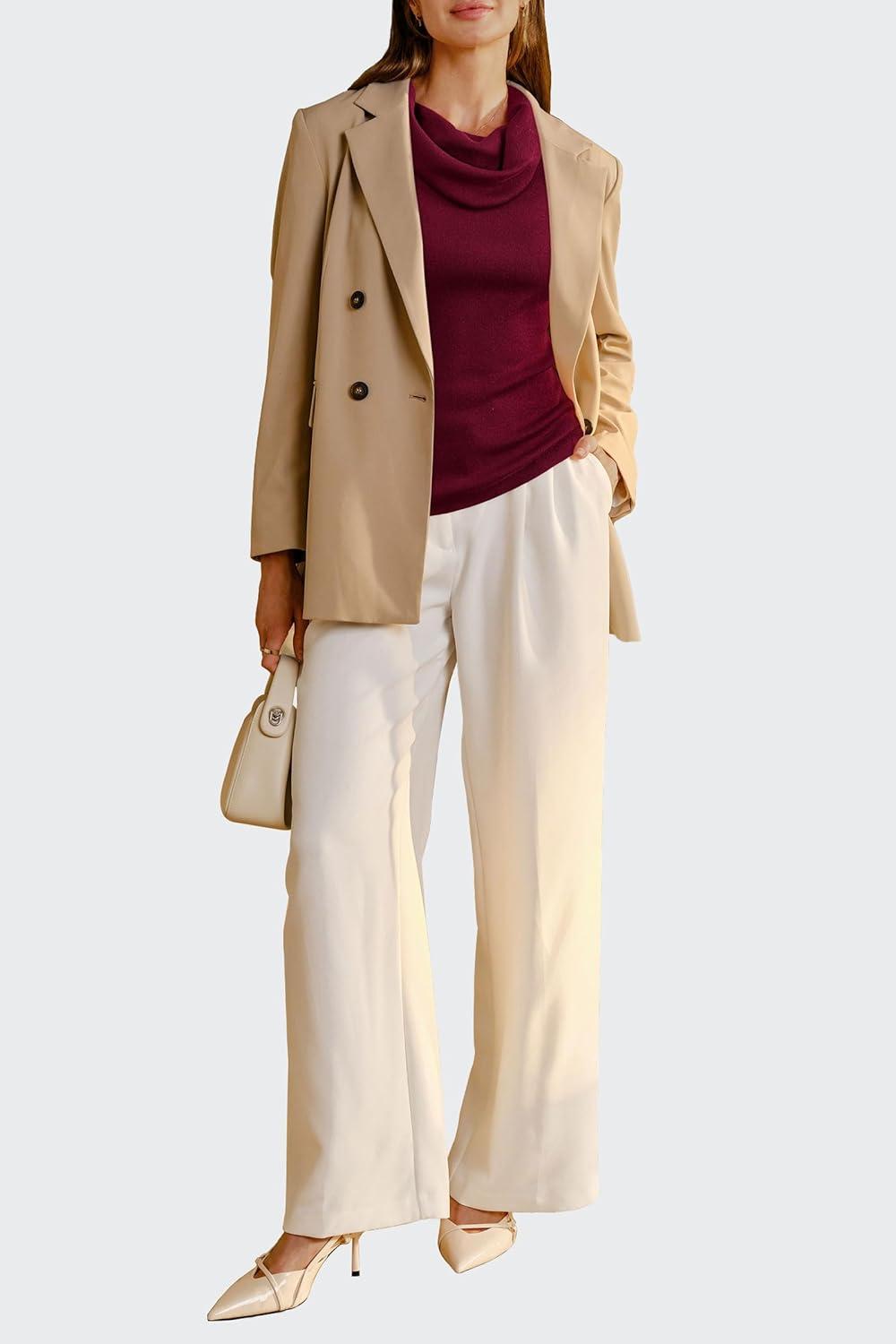 imageArachampampCloz Womens Convertible Neckline OffShoulder Cowl Neck Slim Fit Tops 2025Wine Red