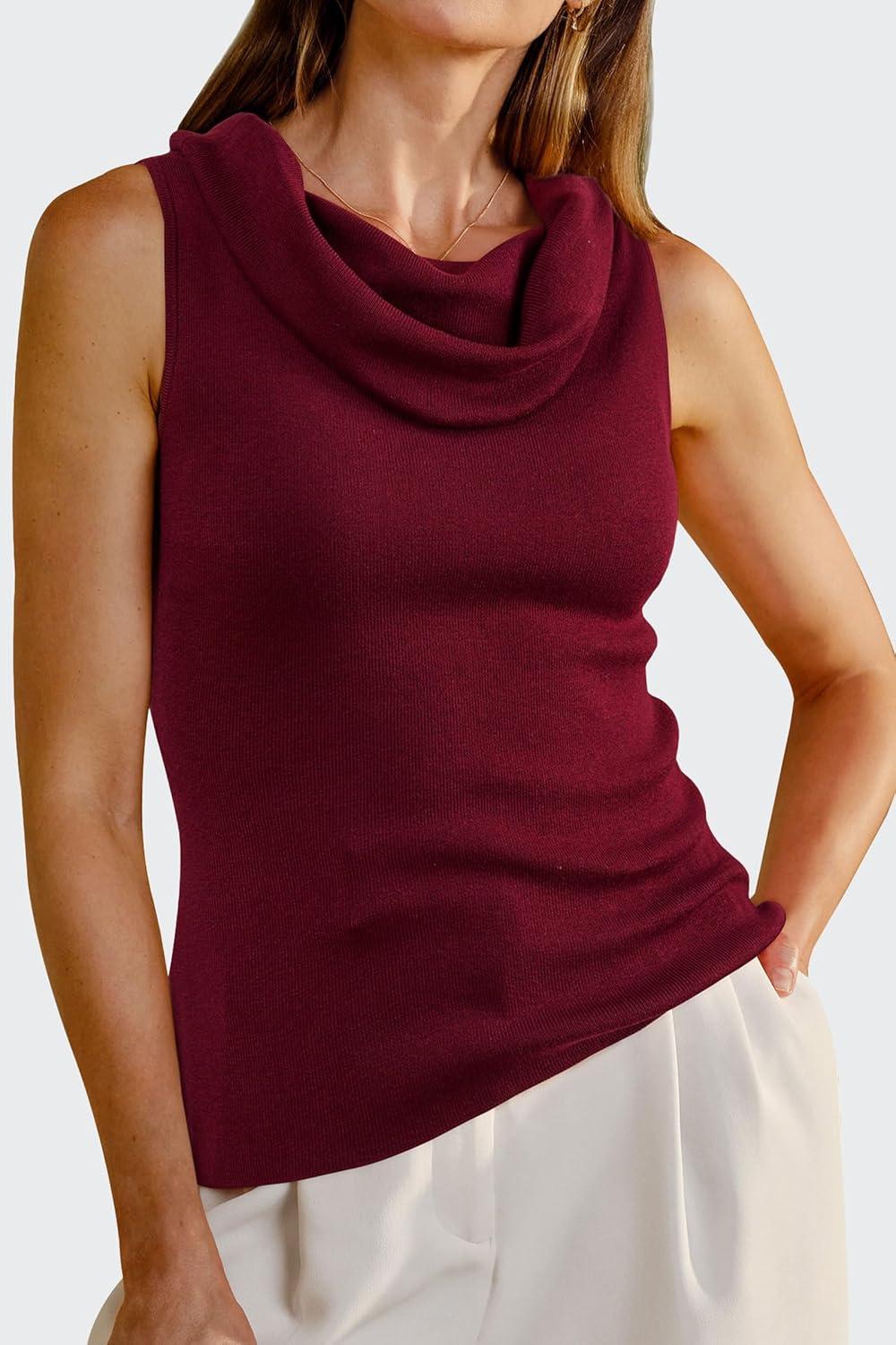 imageArachampampCloz Womens Convertible Neckline OffShoulder Cowl Neck Slim Fit Tops 2025Wine Red