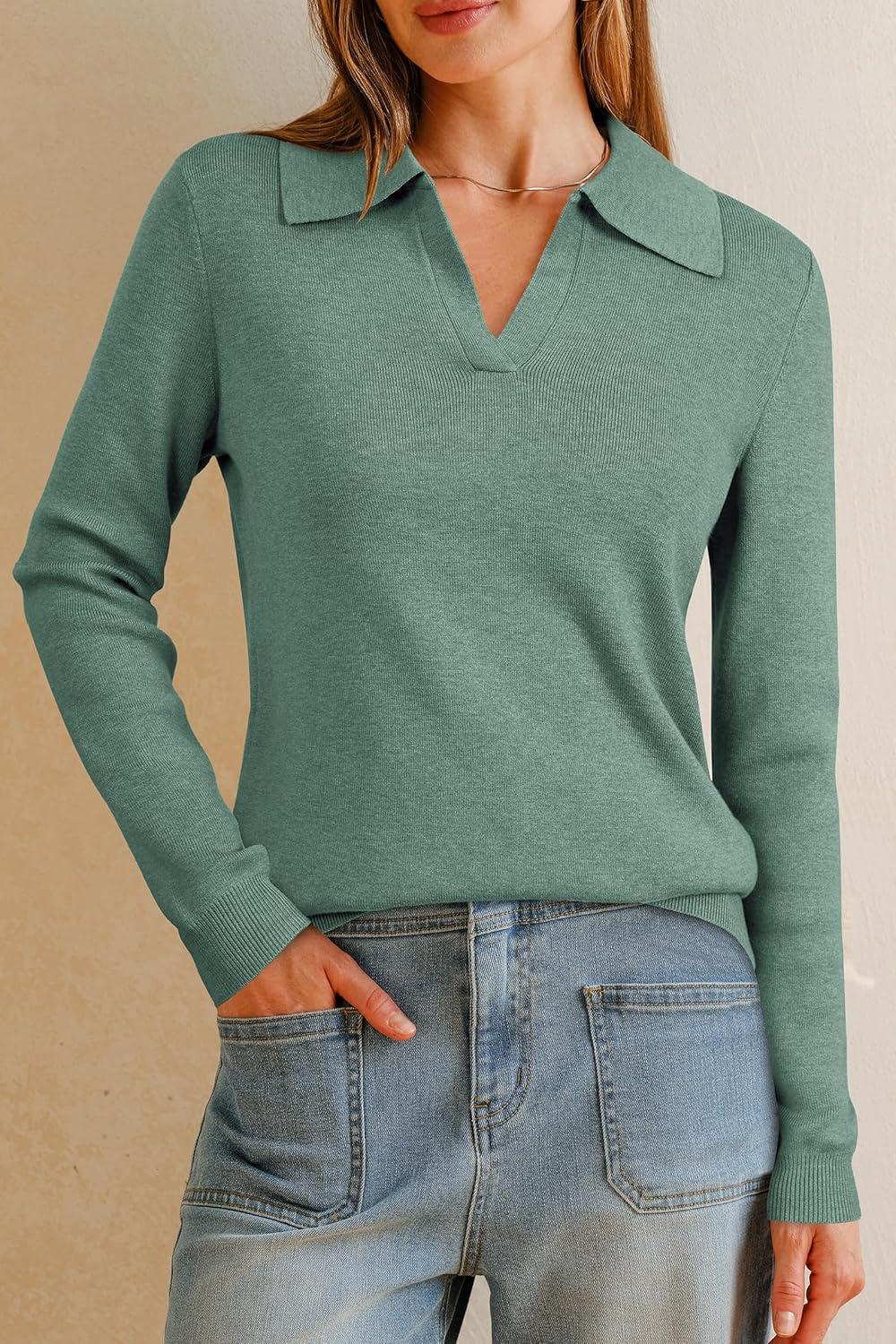 imageArachampampCloz Womens Wool Blend Polo Shirts Fall Sweaters Business Casual Outfits 2025Sage Green