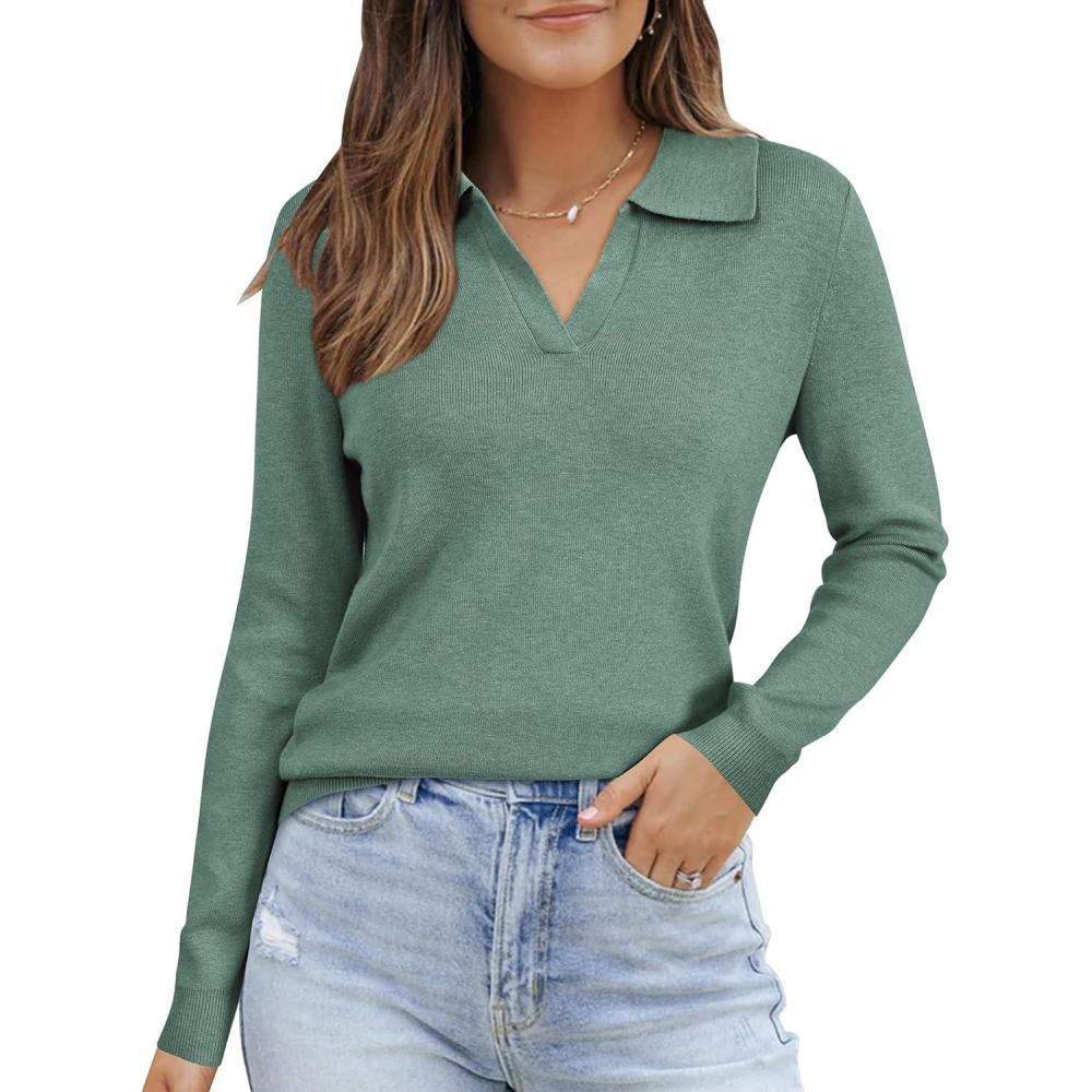 imageArachampampCloz Womens Wool Blend Polo Shirts Fall Sweaters Business Casual Outfits 2025Sage Green