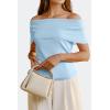 imageArachampampCloz Womens Convertible Neckline OffShoulder Cowl Neck Slim Fit Tops 2025Light Blue