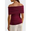 imageArachampampCloz Womens Convertible Neckline OffShoulder Cowl Neck Slim Fit Tops 2025Wine Red