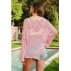 imageArachampampCloz Womens Linen Summer Fall Lightweight Crochet Tops Beach Cover Up 2025Pink