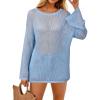 imageArachampampCloz Womens Linen Summer Fall Lightweight Crochet Tops Beach Cover Up 2025Light Blue
