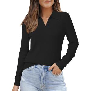 imageArachampampCloz Womens Wool Blend Polo Shirts Fall Sweaters Business Casual Outfits 2025Black
