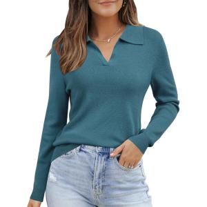 imageArachampampCloz Womens Wool Blend Polo Shirts Fall Sweaters Business Casual Outfits 2025Blue
