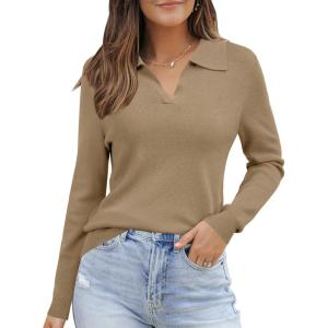 imageArachampampCloz Womens Wool Blend Polo Shirts Fall Sweaters Business Casual Outfits 2025Camel