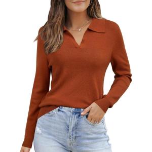imageArachampampCloz Womens Wool Blend Polo Shirts Fall Sweaters Business Casual Outfits 2025Caramel