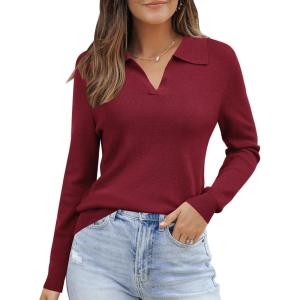 imageArachampampCloz Womens Wool Blend Polo Shirts Fall Sweaters Business Casual Outfits 2025Dark Red