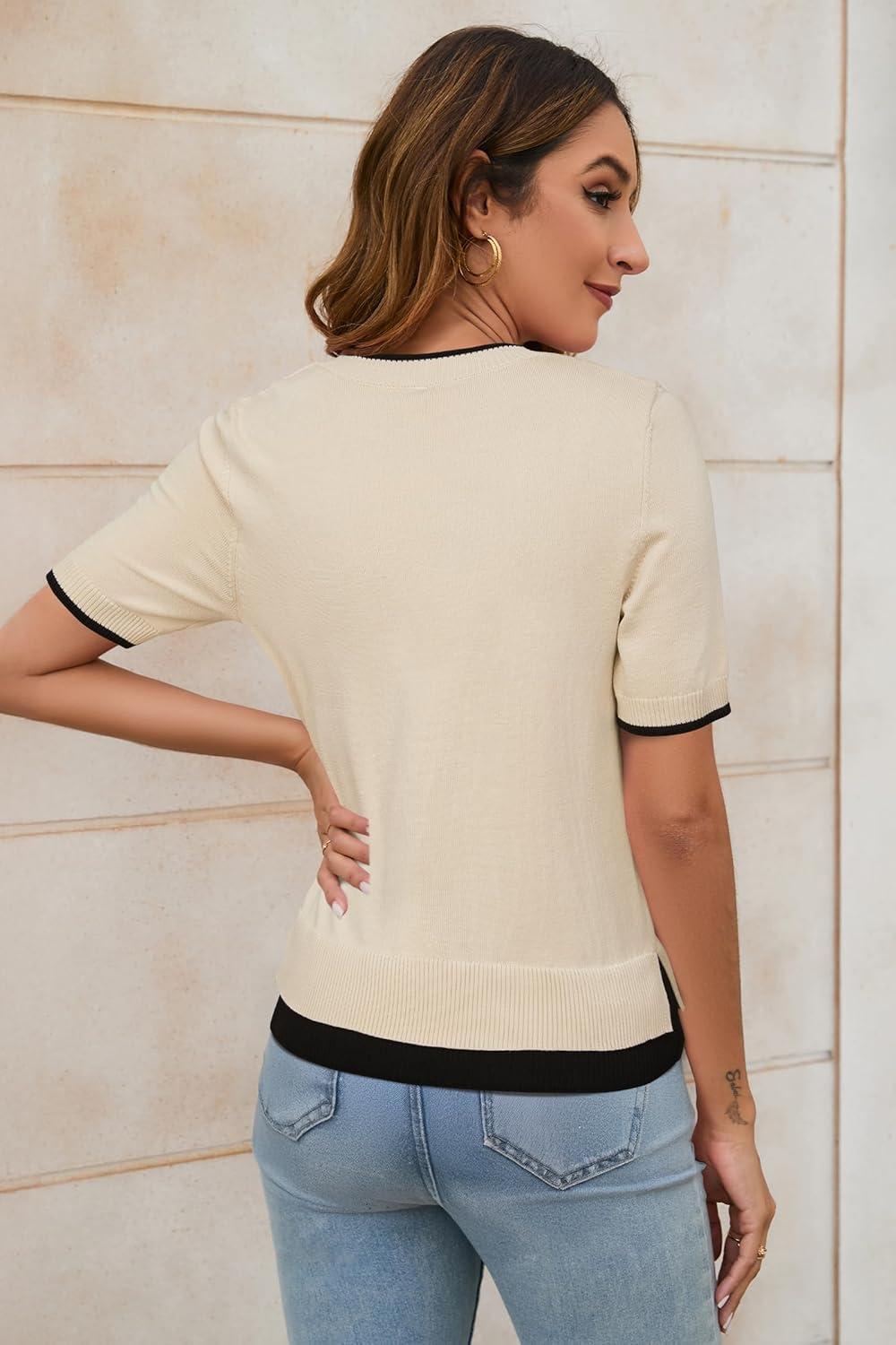 imageArachampampCloz Womens Summer Fall Lightweight Tops Short Sleeve Dressy BlouseApricotblack