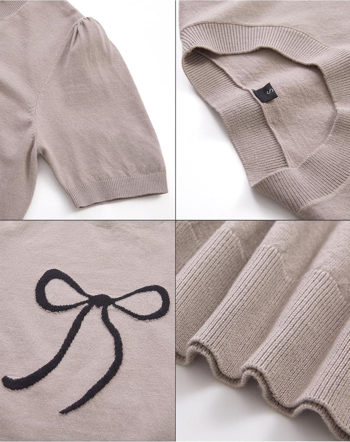 imageArachampampCloz Womens Summer Fall Lightweight Tops Short Sleeve Dressy BlouseApricotblack Bow