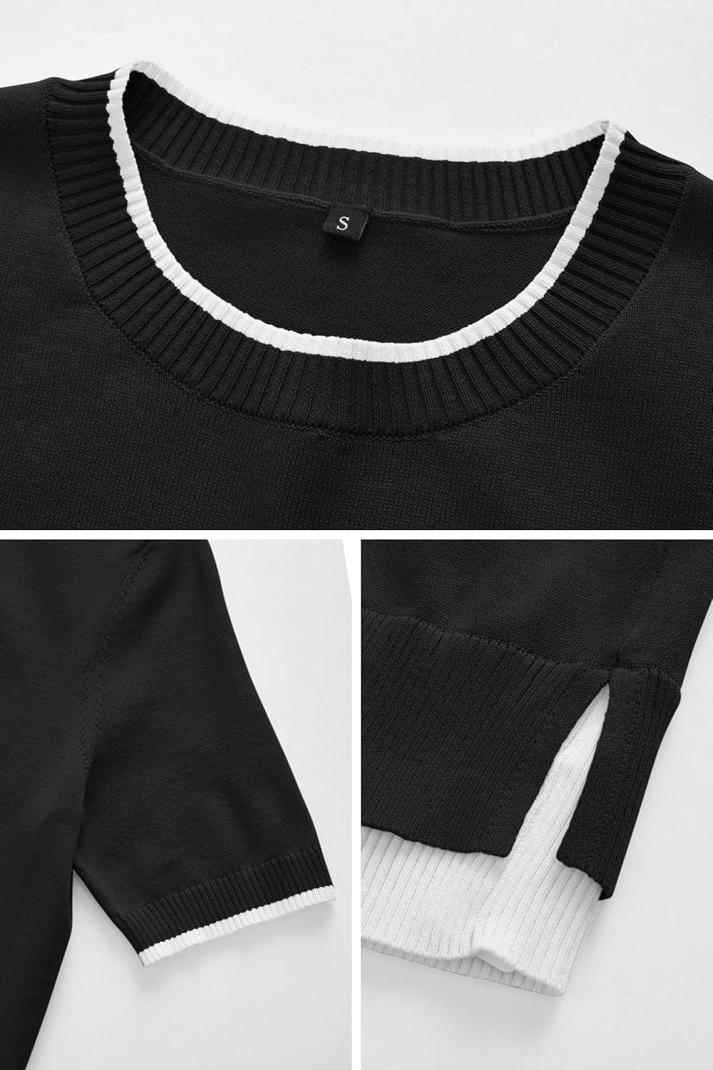 imageArachampampCloz Womens Summer Fall Lightweight Tops Short Sleeve Dressy BlouseBlackwhite