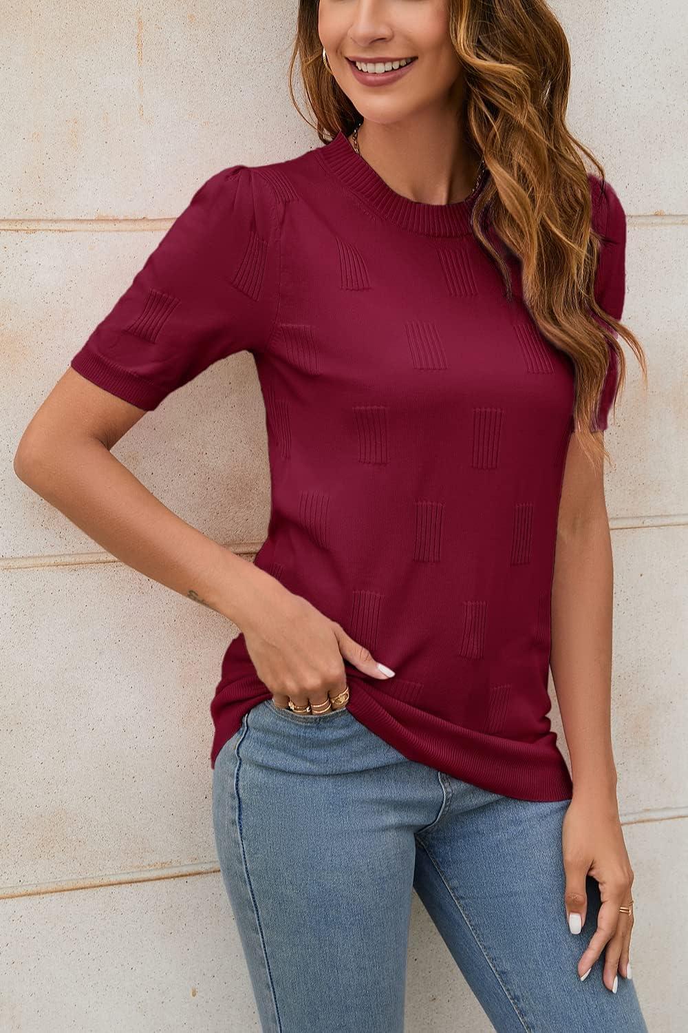 imageArachampampCloz Womens Summer Fall Lightweight Tops Short Sleeve Dressy BlouseBurgundy