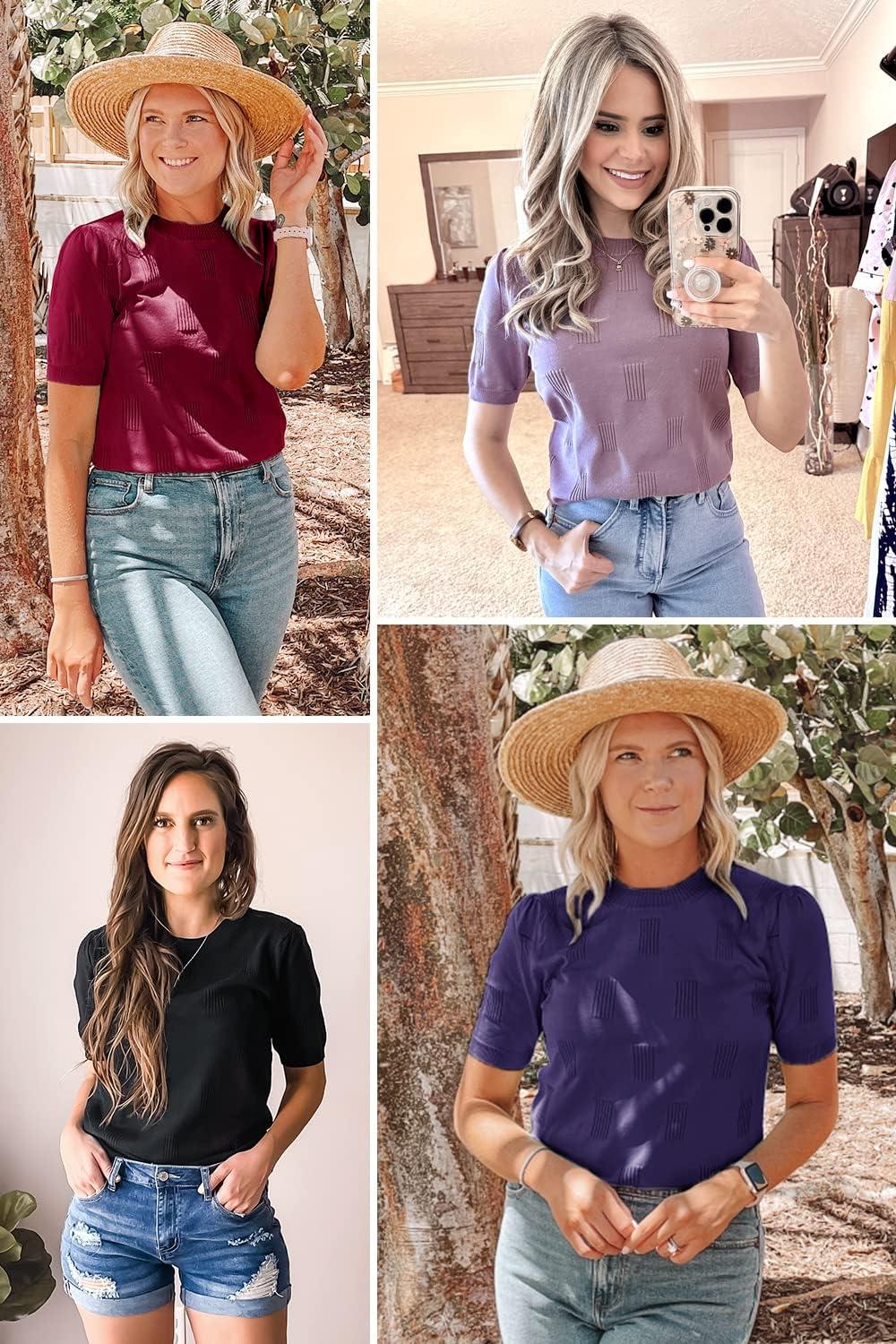 imageArachampampCloz Womens Summer Fall Lightweight Tops Short Sleeve Dressy BlouseBurgundy