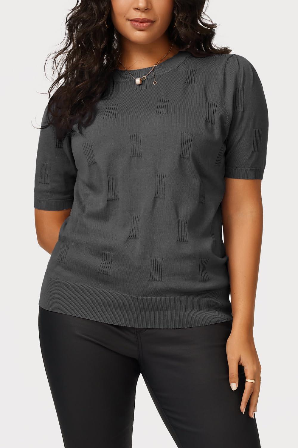 imageArachampampCloz Womens Summer Fall Lightweight Tops Short Sleeve Dressy BlouseDark Grey