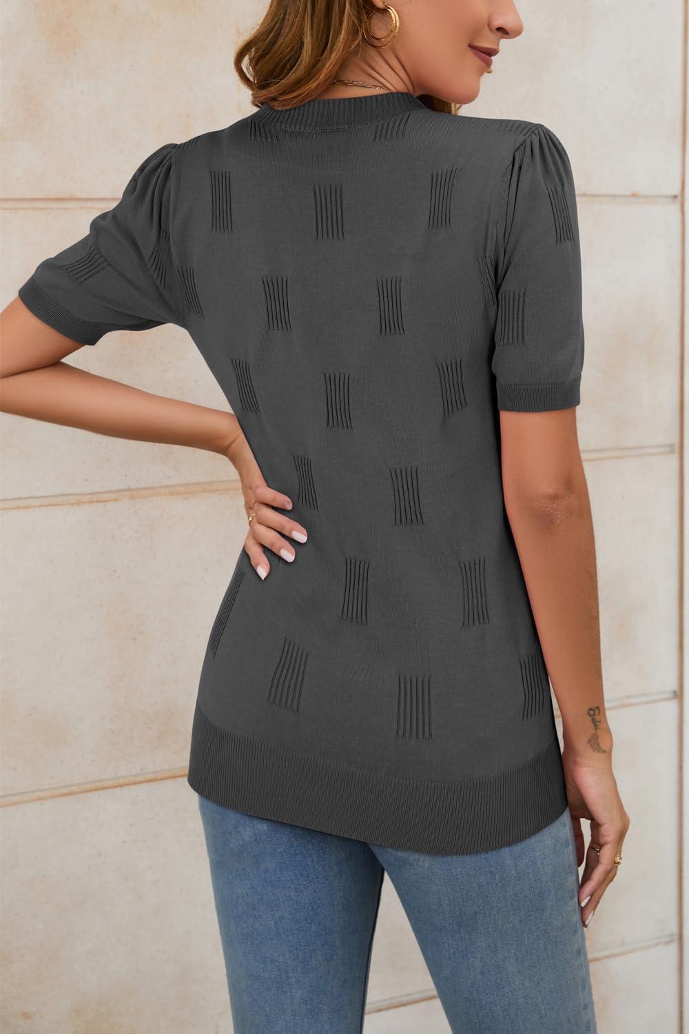 imageArachampampCloz Womens Summer Fall Lightweight Tops Short Sleeve Dressy BlouseDark Grey