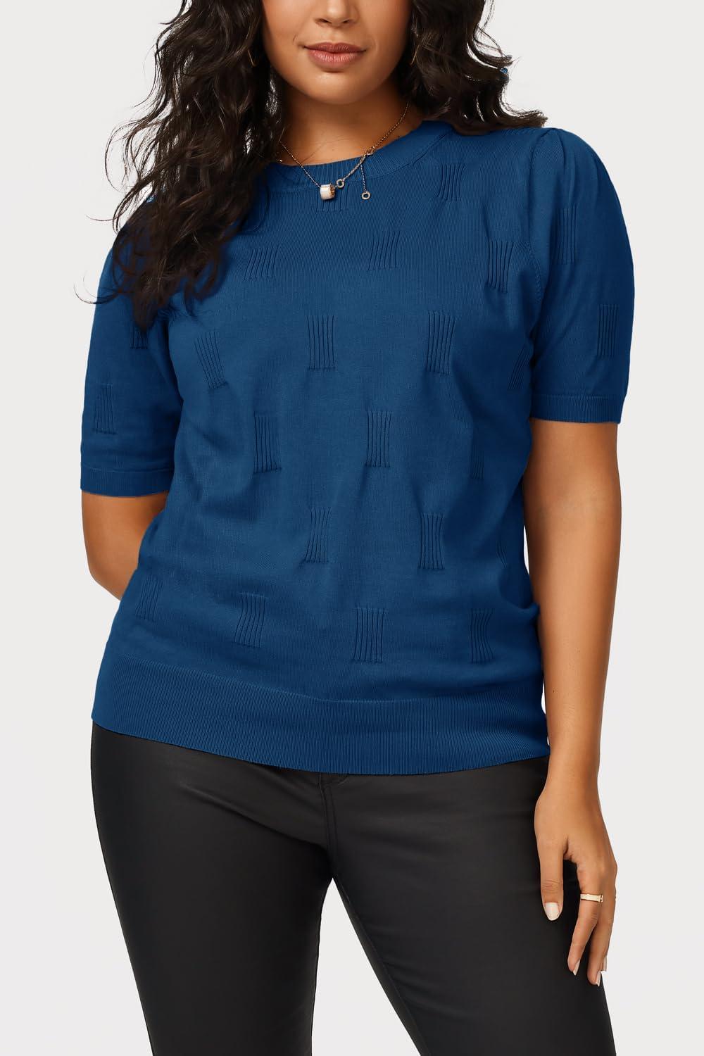 imageArachampampCloz Womens Summer Fall Lightweight Tops Short Sleeve Dressy BlouseLake Blue